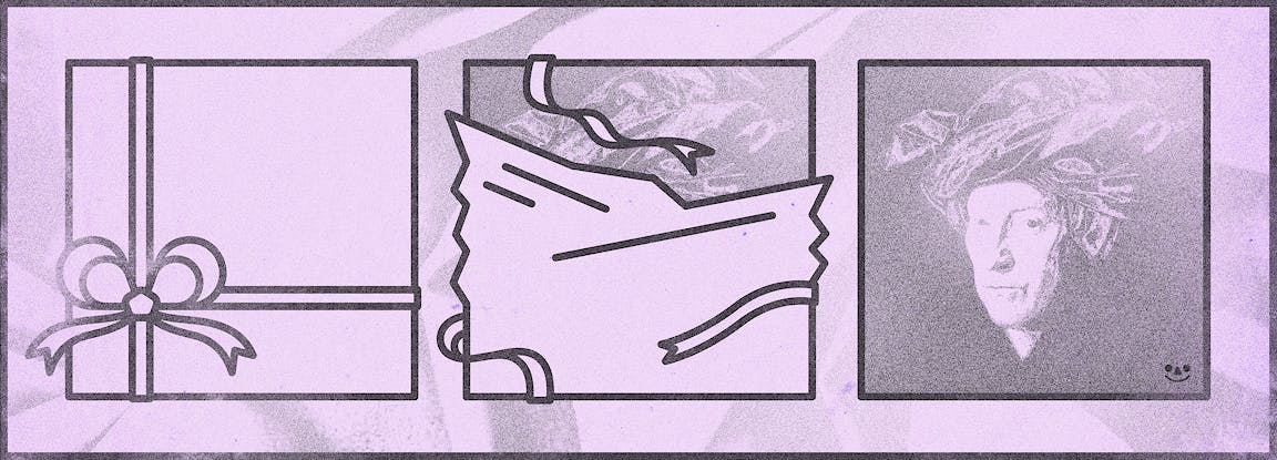 An illustration of a gift progressively unwrapping.